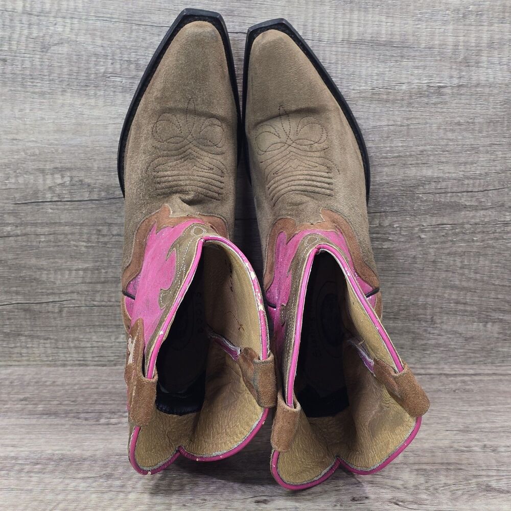 Sterling River Women's Size 9 B Brown Suede Shimmer Pink Western Cowgirl Boots - Picture 10 of 11